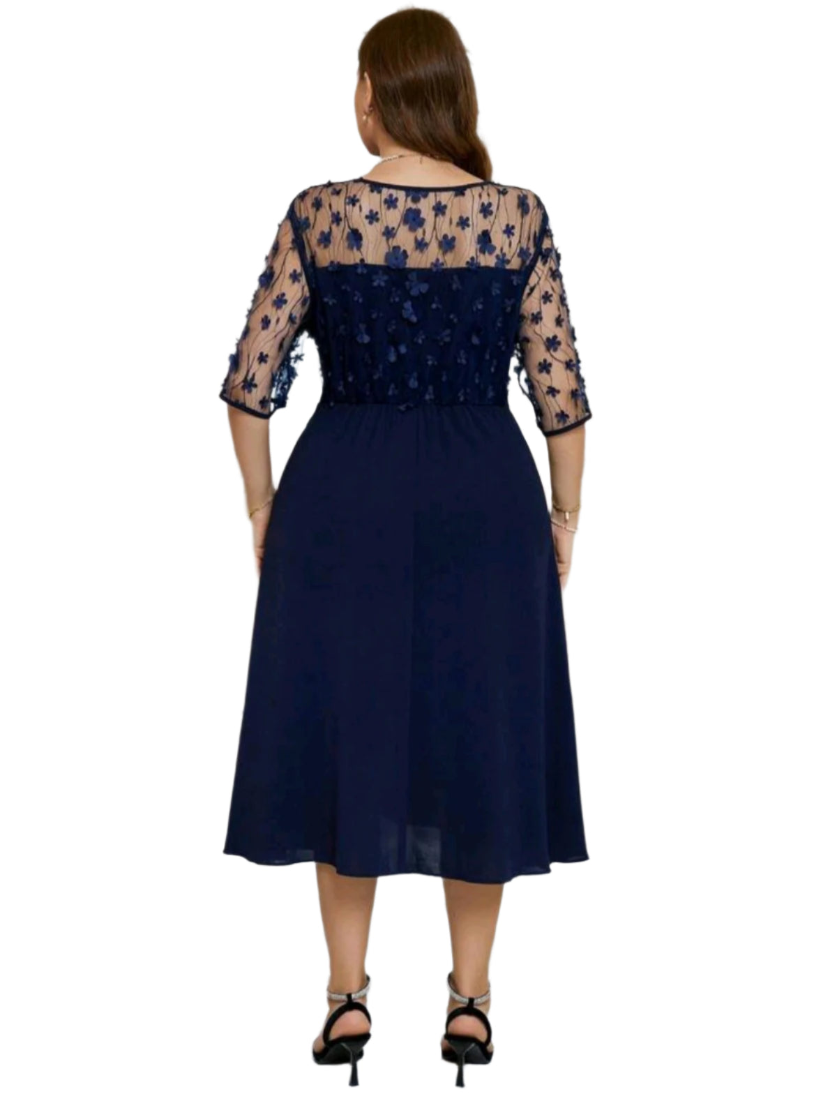 SHE sötétkék csipkés felsőrészű alkalmi ruha