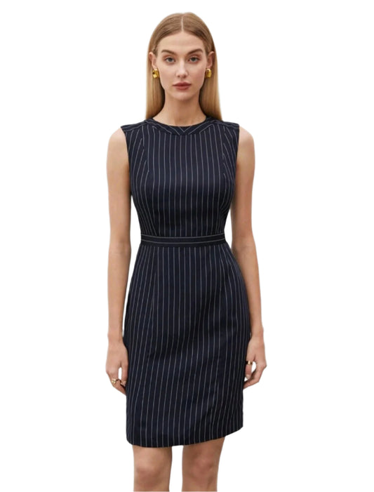 SHE sötétkék elegáns csíkos ruha