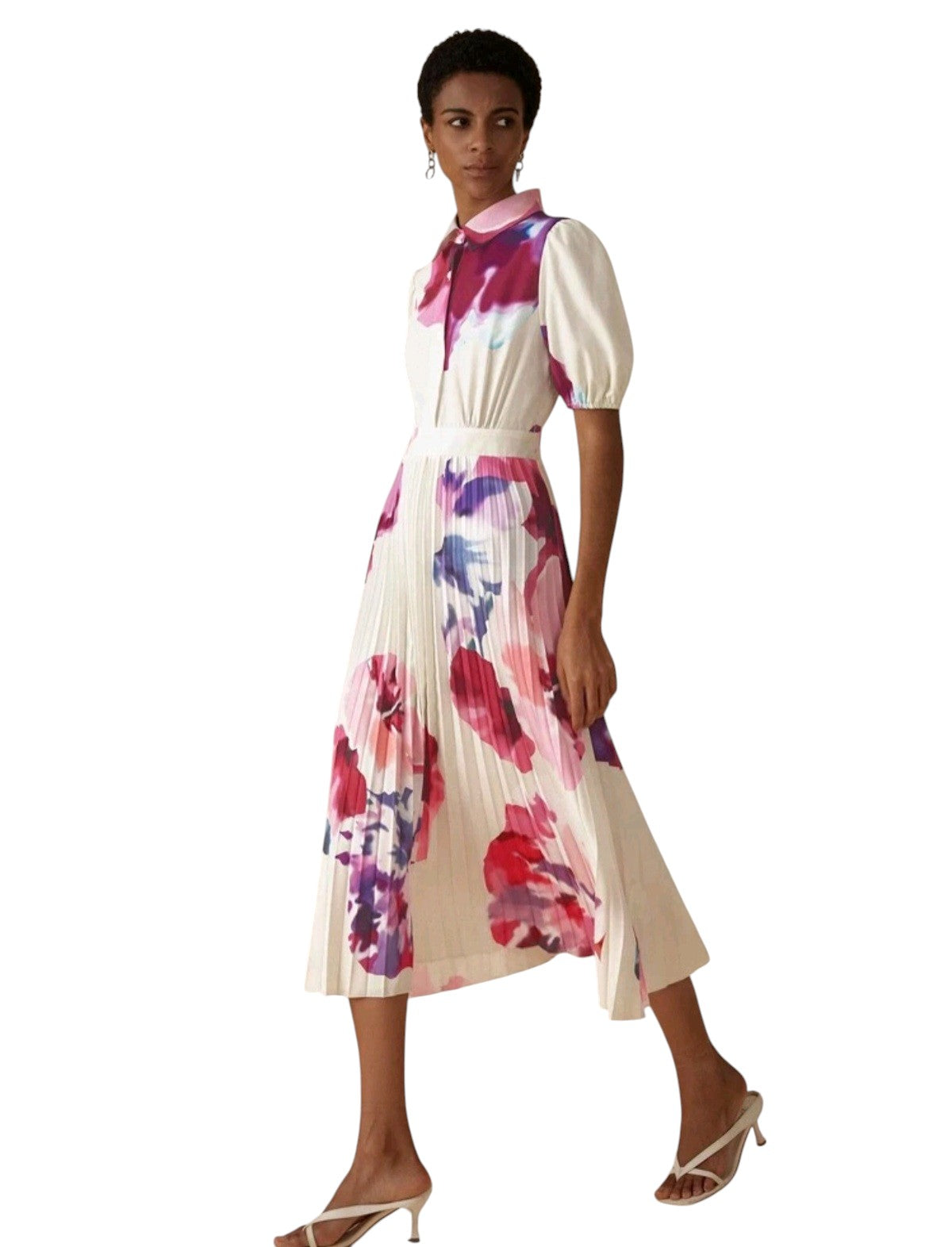 SHE krém virágmintás pliszírozott ingruha