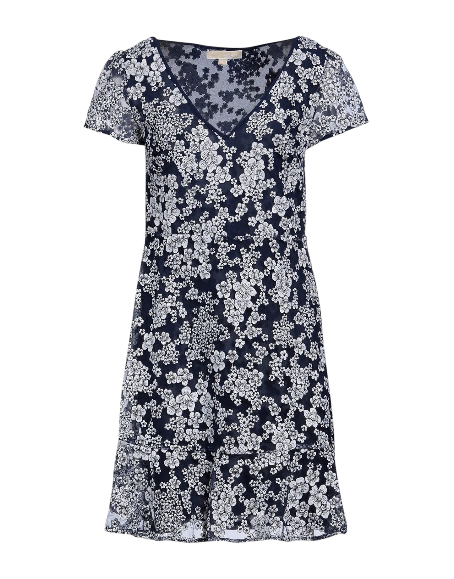 MICHAEL KORS sötétkék virágmintás V-nyakú ruha