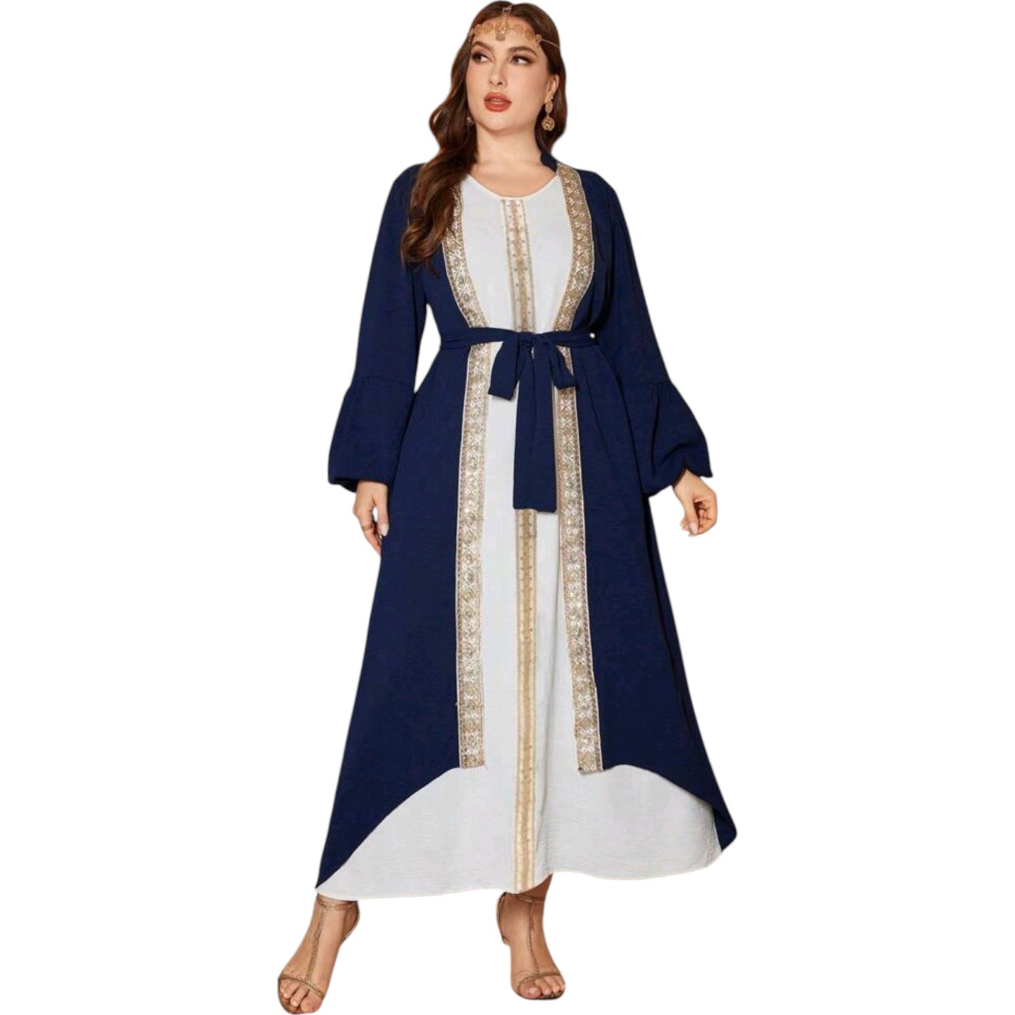 SHE kék és fehér abaya