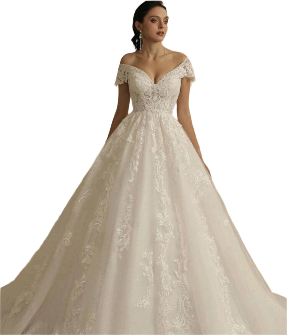 SHE fehér csipkés off-shoulder menyasszonyi ruha