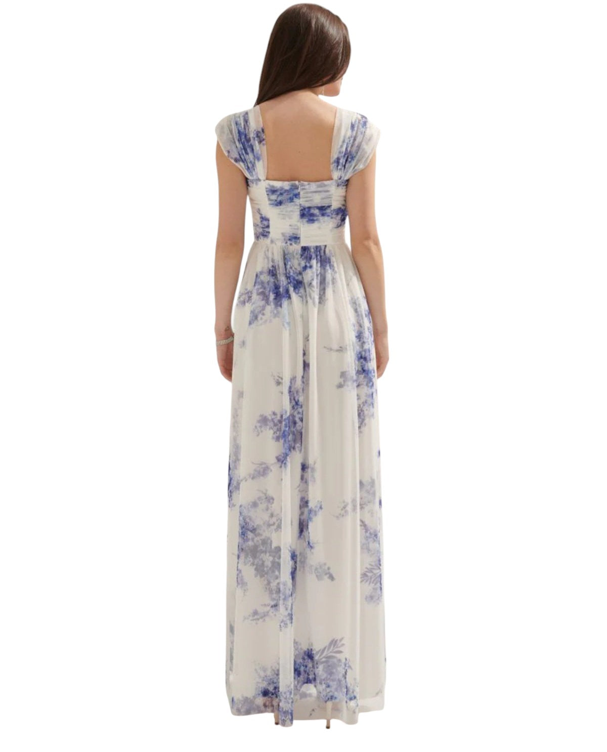 MOHITO törtfehér kék virágos maxi ruha