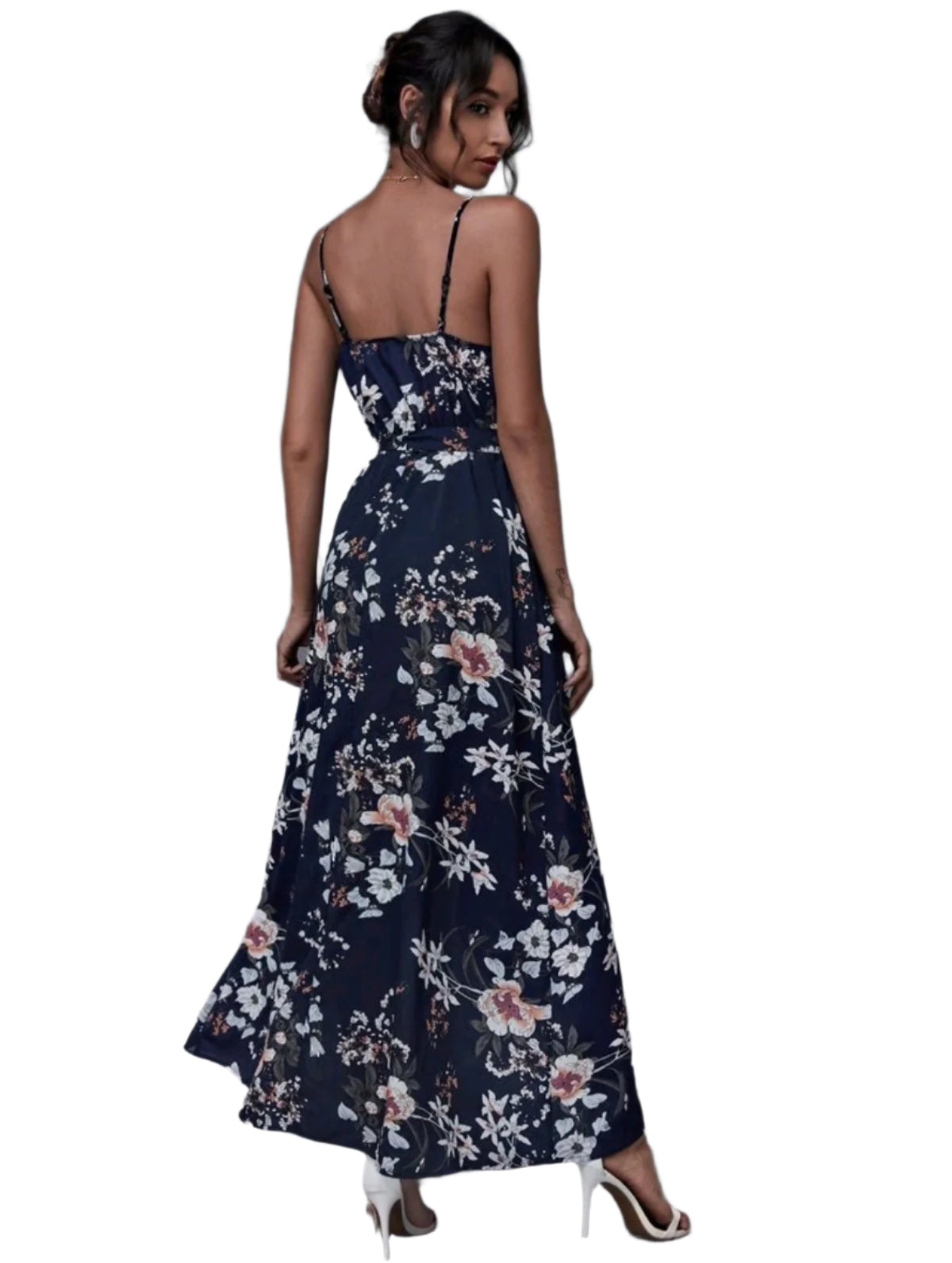 SHE sötétkék virágmintás aszimmetrikus ruha