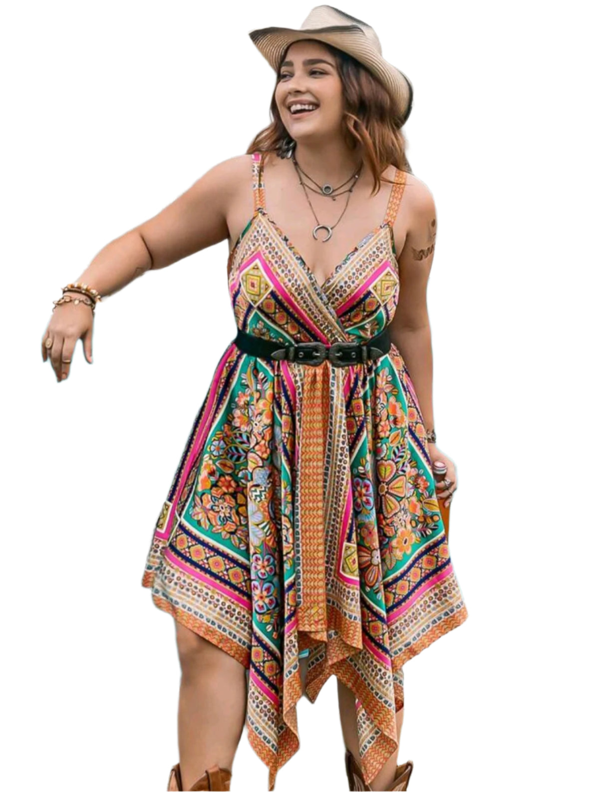 SHE színes bohém mintás aszimmetrikus ruha