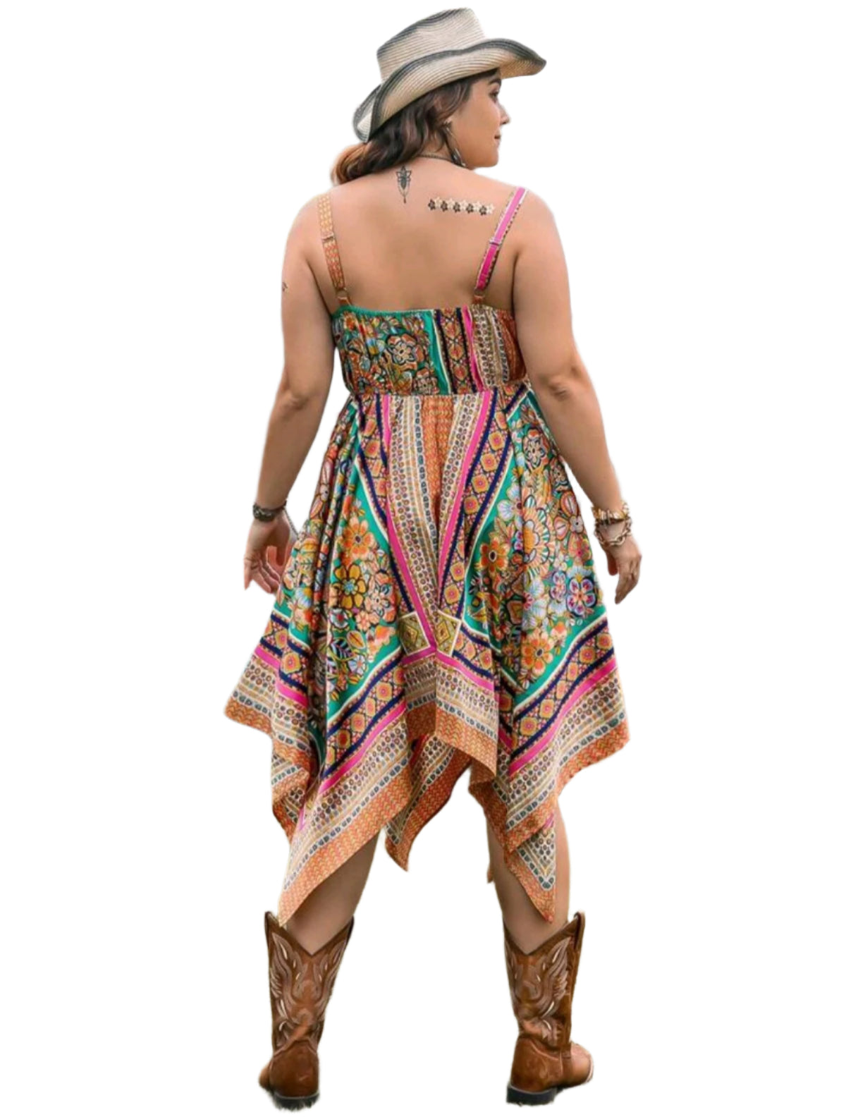 SHE színes bohém mintás aszimmetrikus ruha