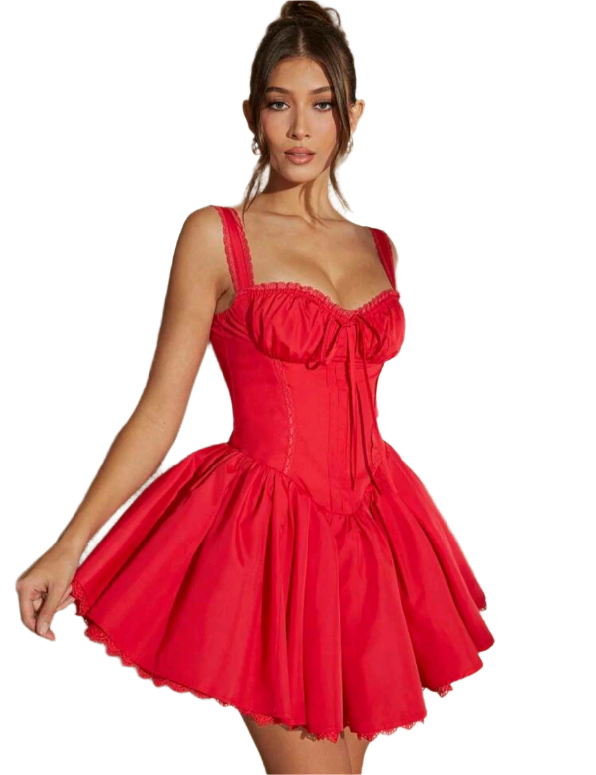 SHE piros fűzős mini ruha