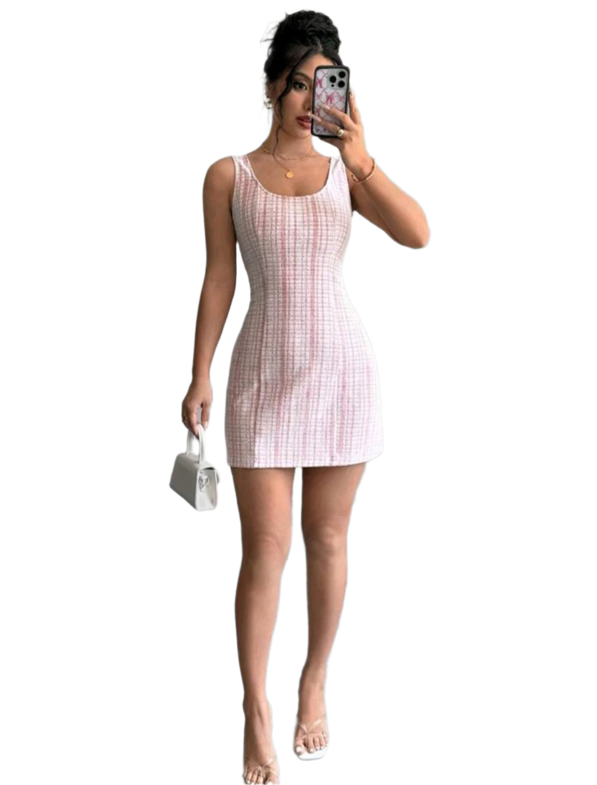 SHE rózsaszín kockás mini ruha