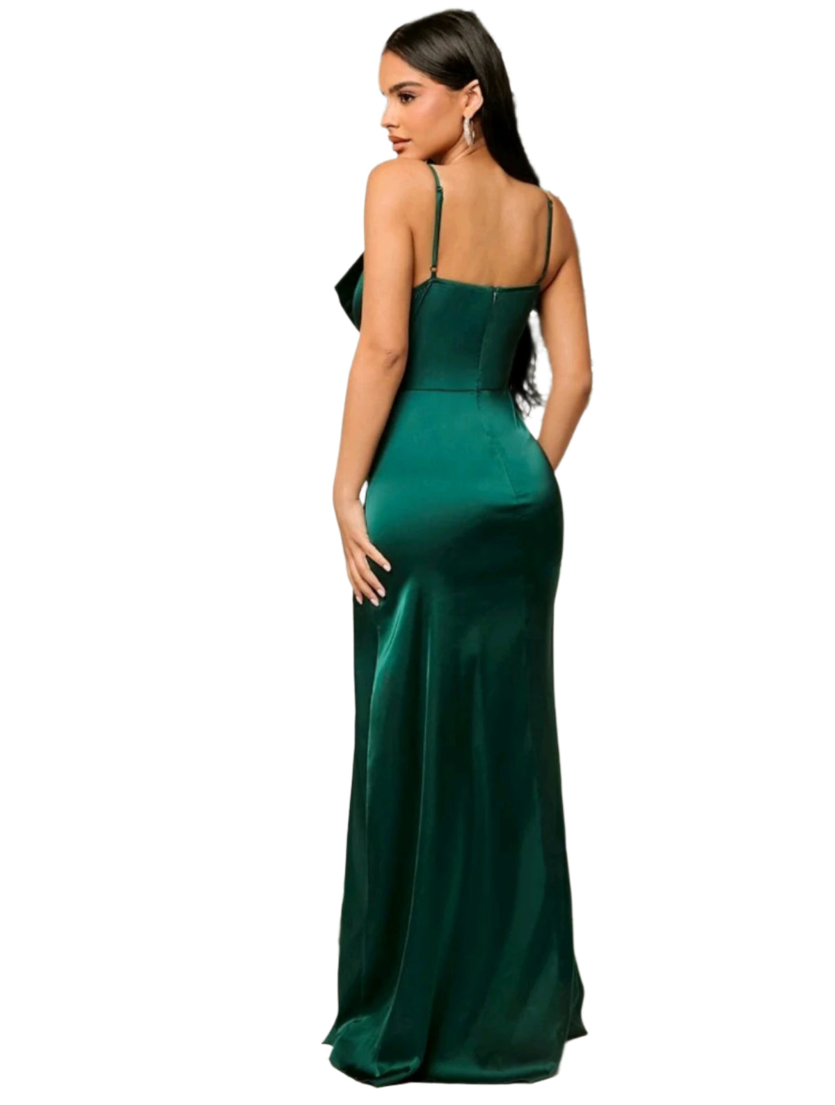 SHE zöld szatén hatású alkalmi maxi ruha