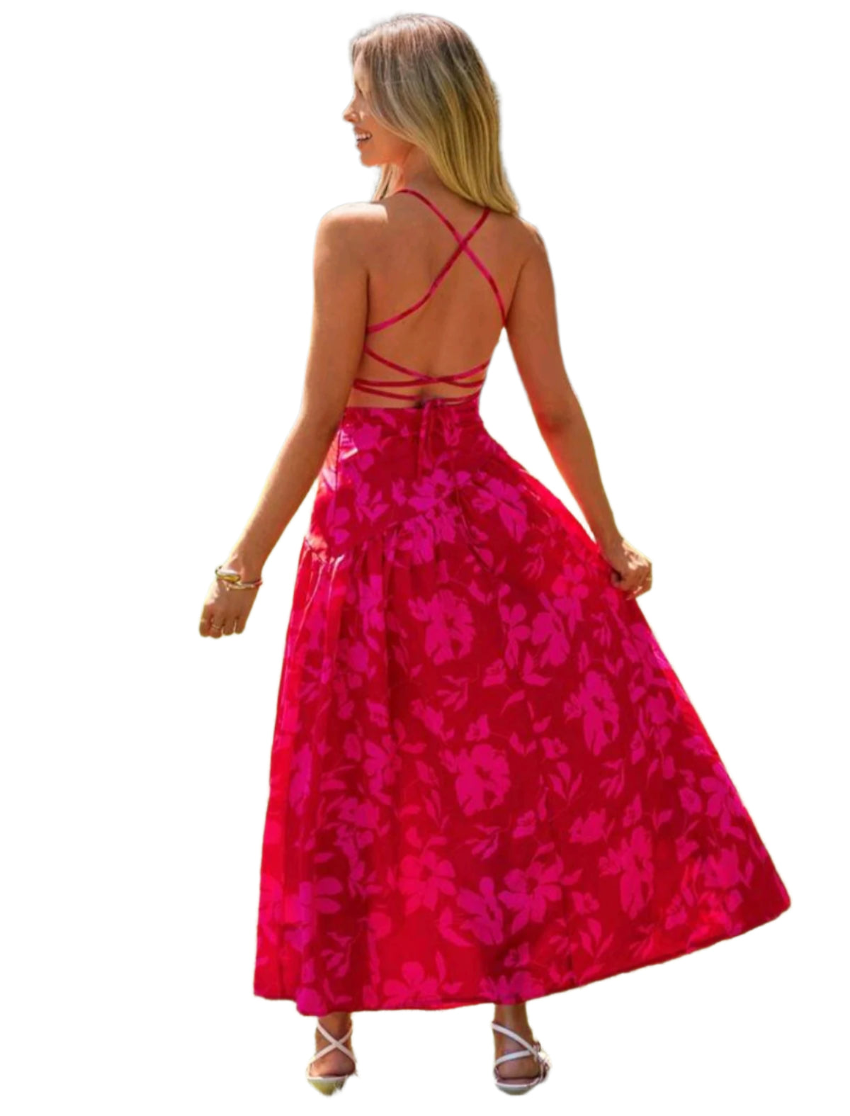 SHE pink aszimmetrikus virágmintás maxi ruha