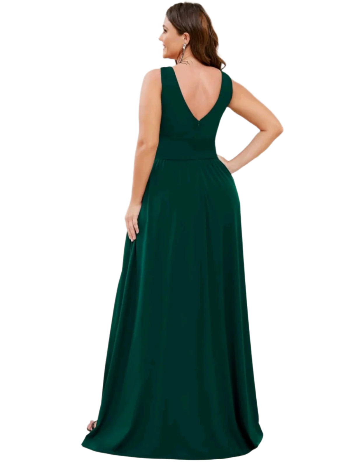 SHE sötétzöld mélyen dekoltált alkalmi maxi ruha