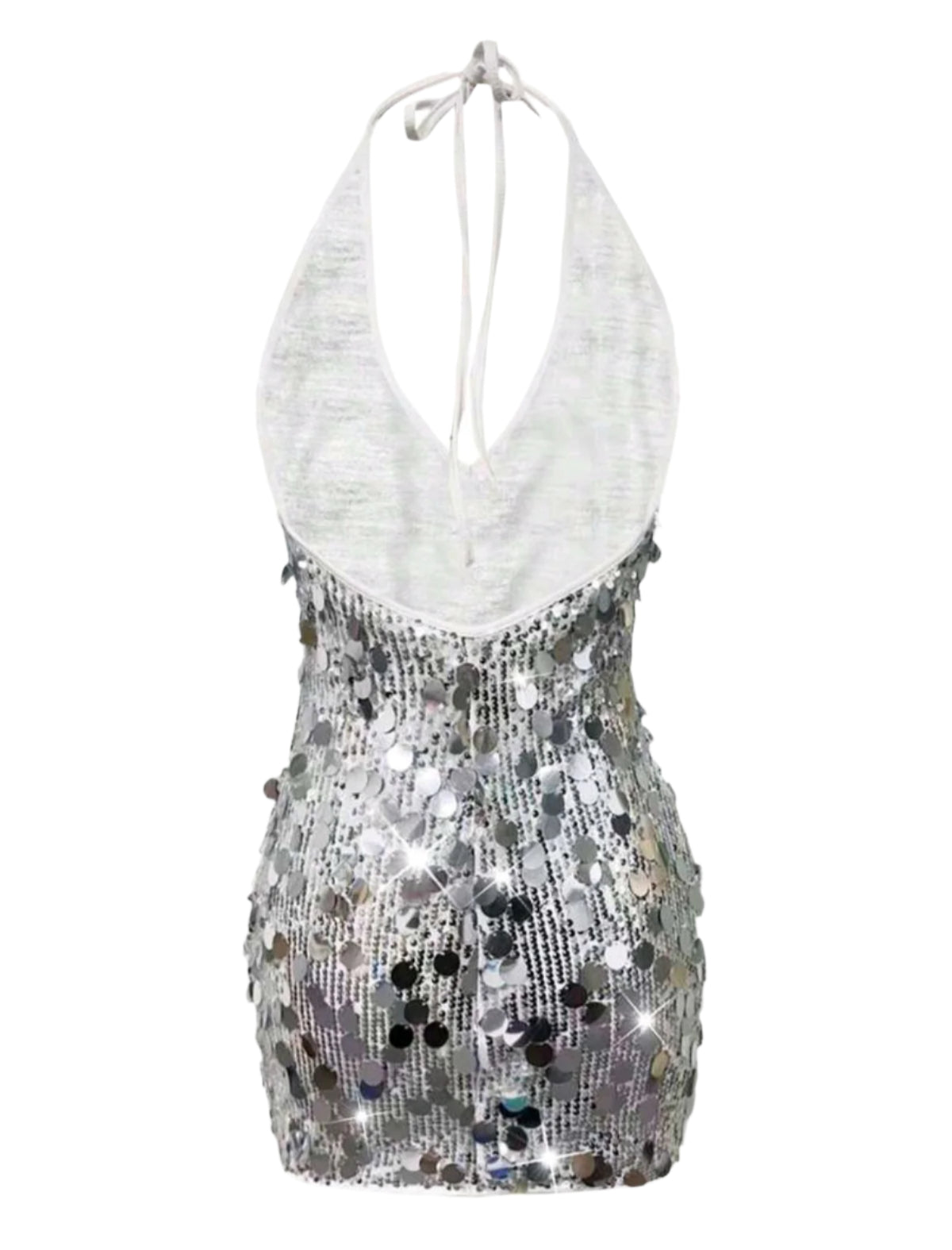 SHE ezüst flitteres mélyen dekoltált mini ruha