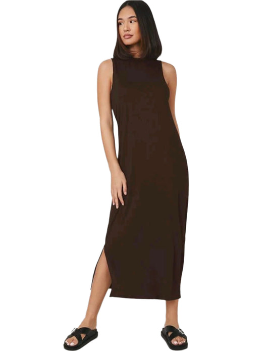 SHE barna ujjatlan egyenes szabású maxi ruha