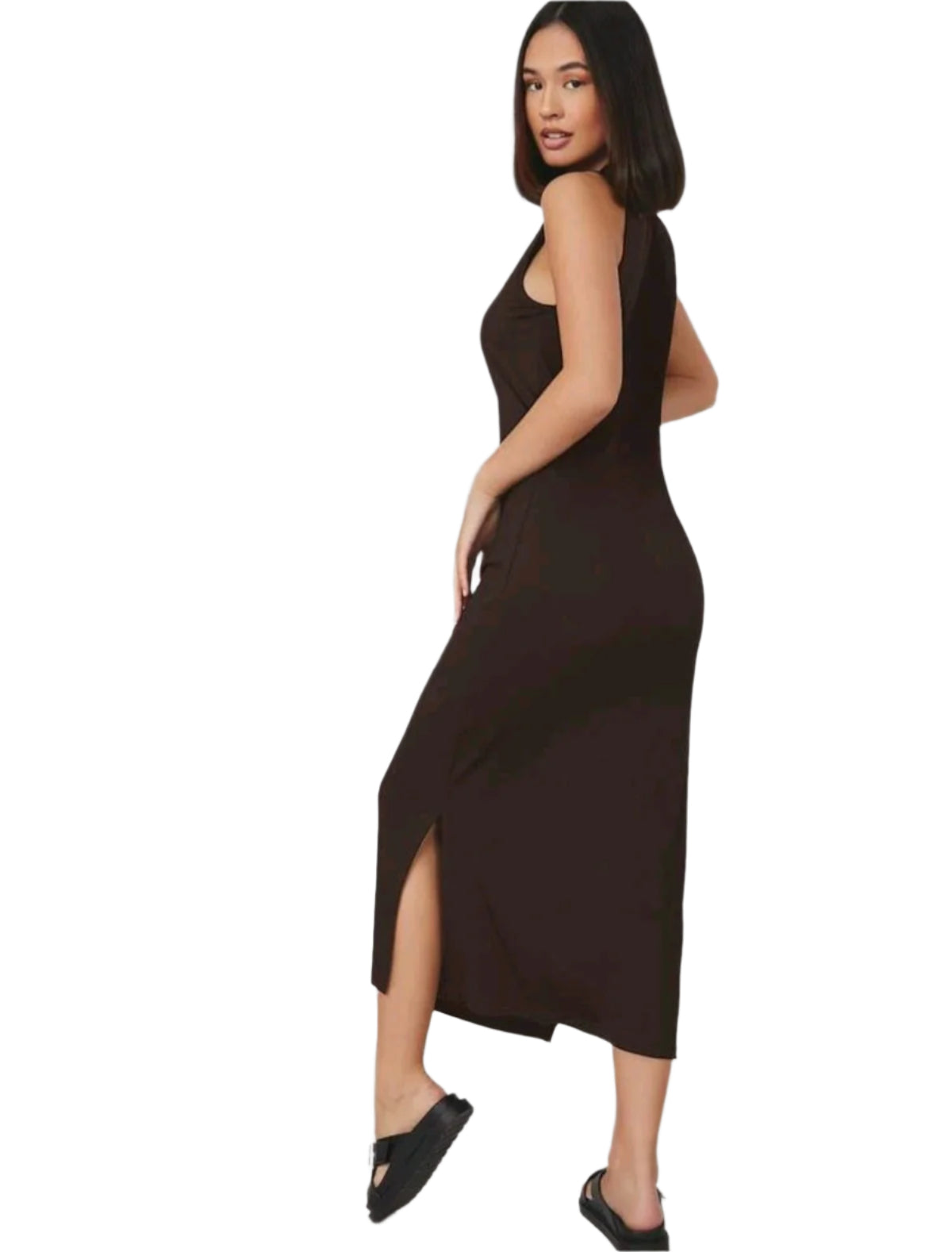 SHE barna ujjatlan egyenes szabású maxi ruha