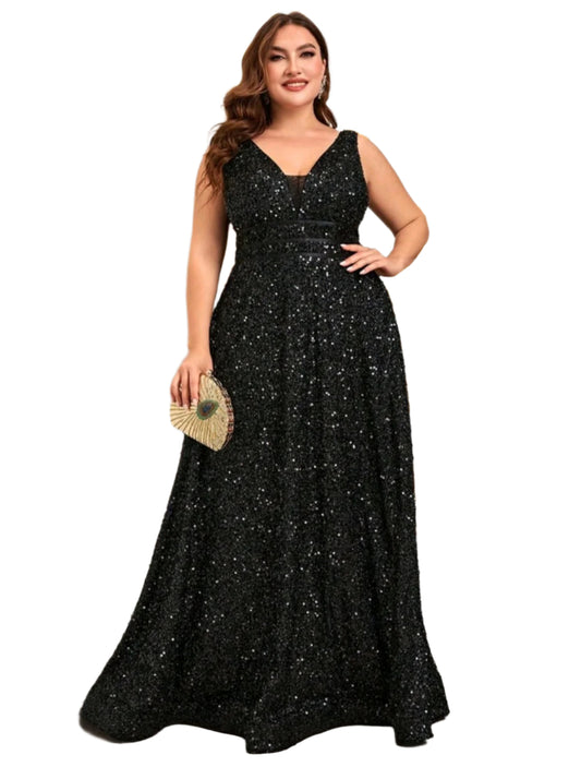 SHE fekete flitteres ujjatlan alkalmi ruha