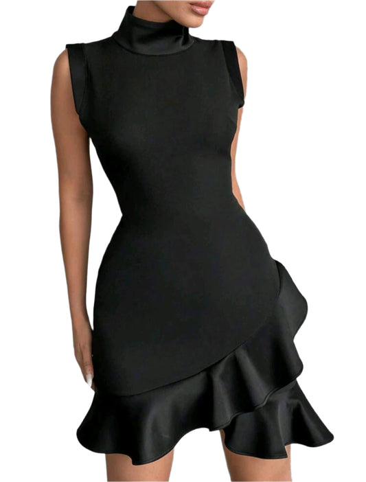 SHE fekete fodros aljú ujjatlan mini ruha