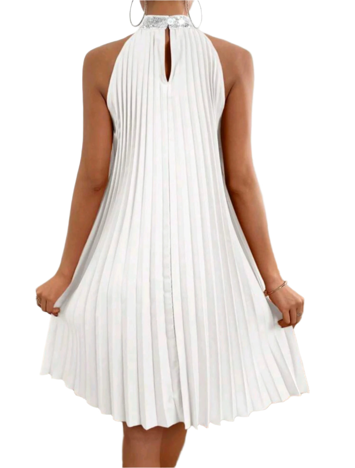 SHE fehér pliszírozott mini ruha