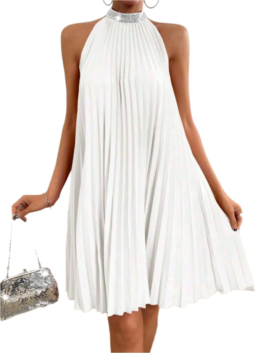 SHE fehér pliszírozott mini ruha