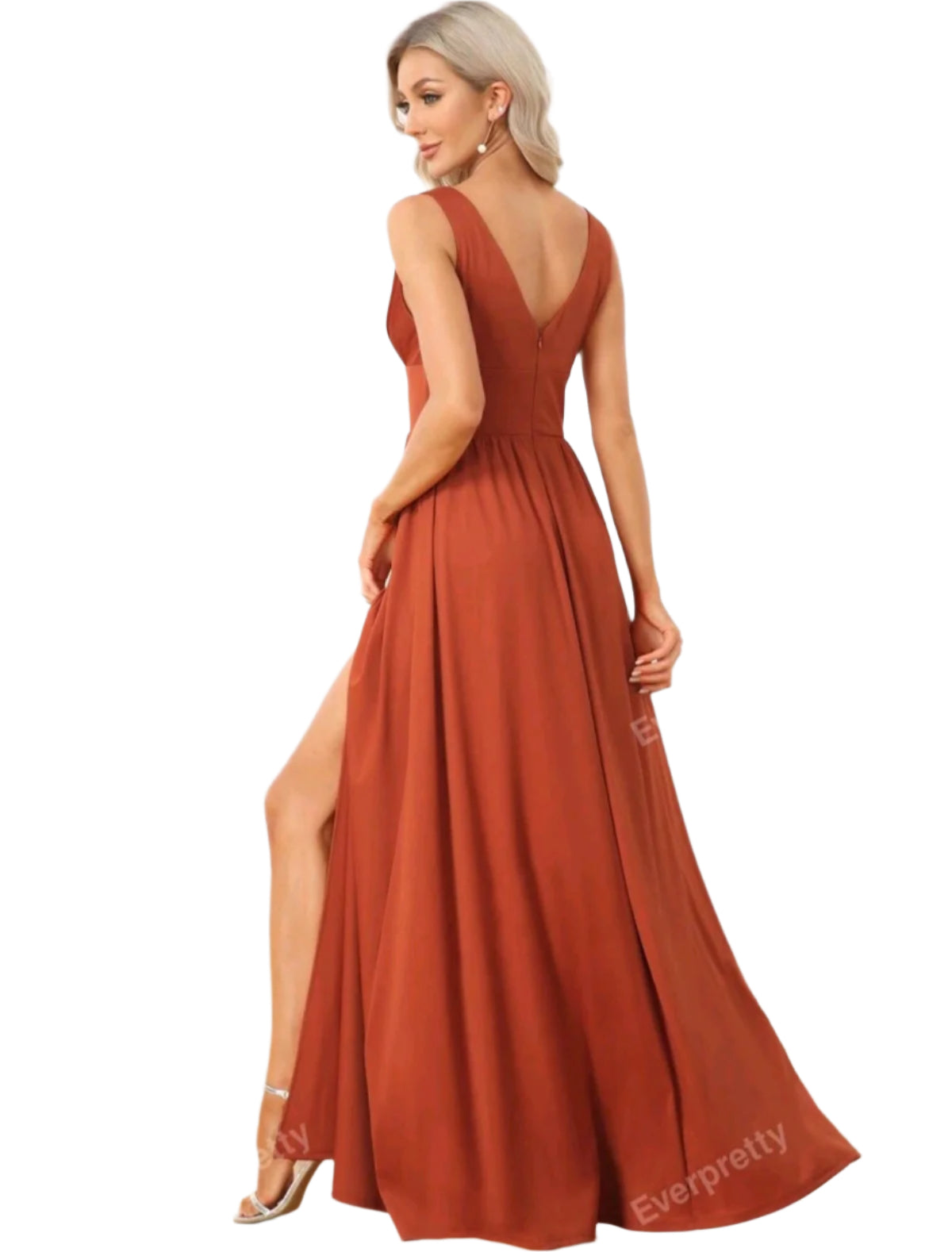 SHE rozsdabarna mélyen dekoltált maxi ruha