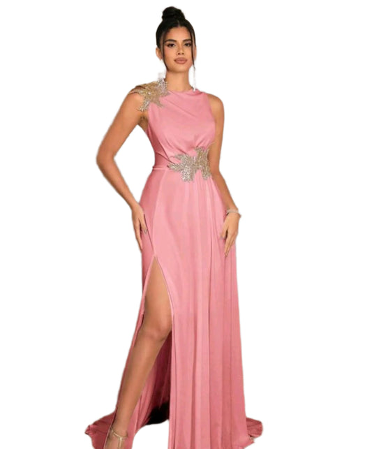 SHE rózsaszín aszimmetrikus díszítésű alkalmi ruha