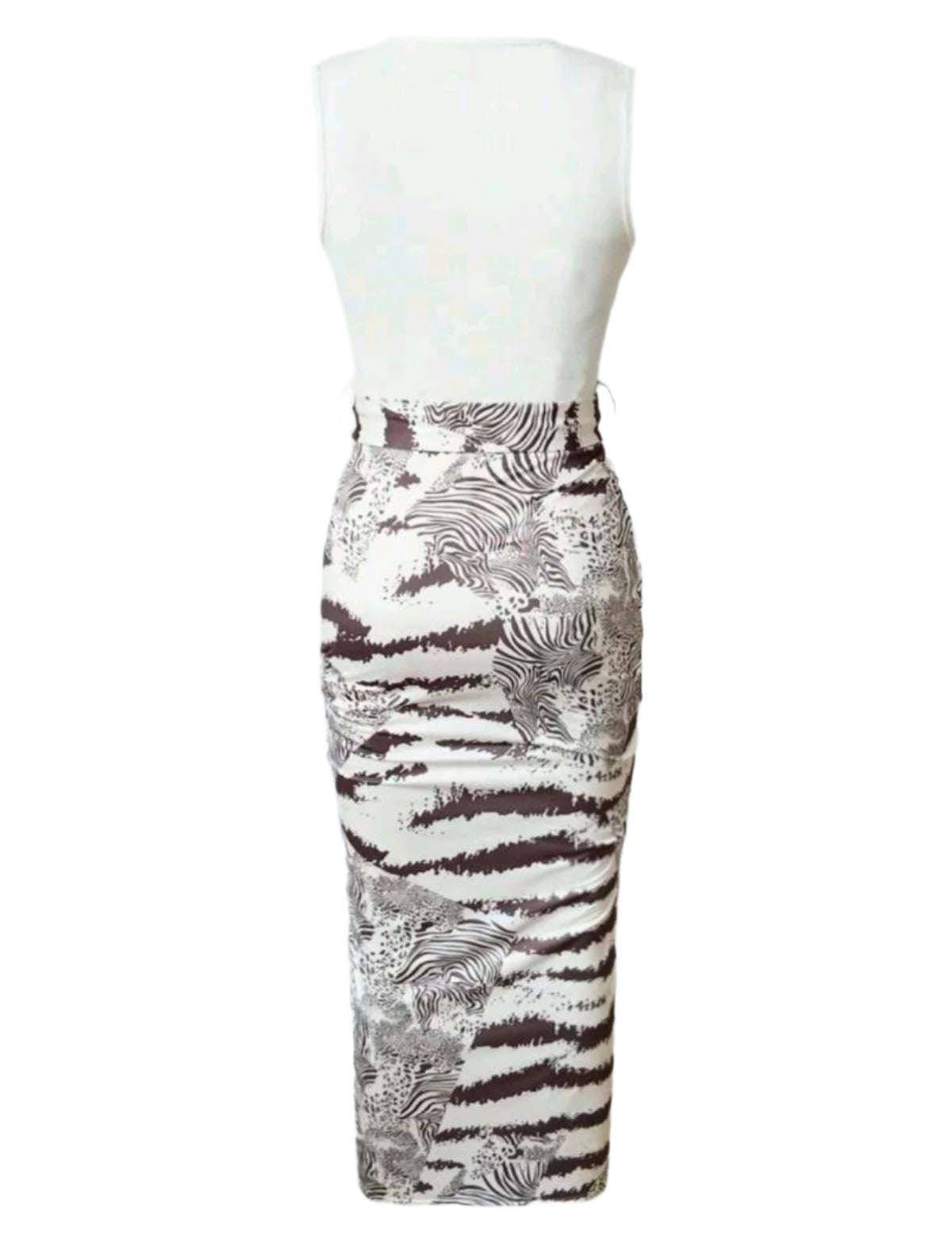 SHE fehér mintás, hasított maxi ruha