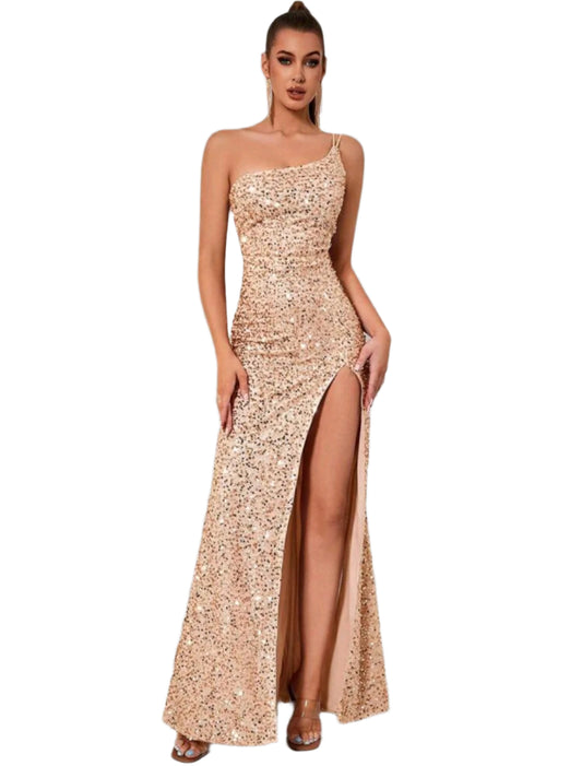 SHE arany flitteres egyvállas alkalmi ruha
