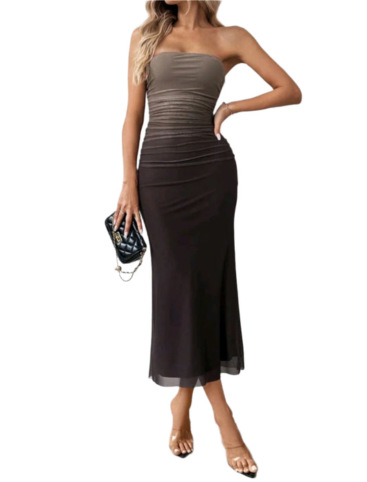 SHE barna ombre pánt nélküli testhezálló ruha