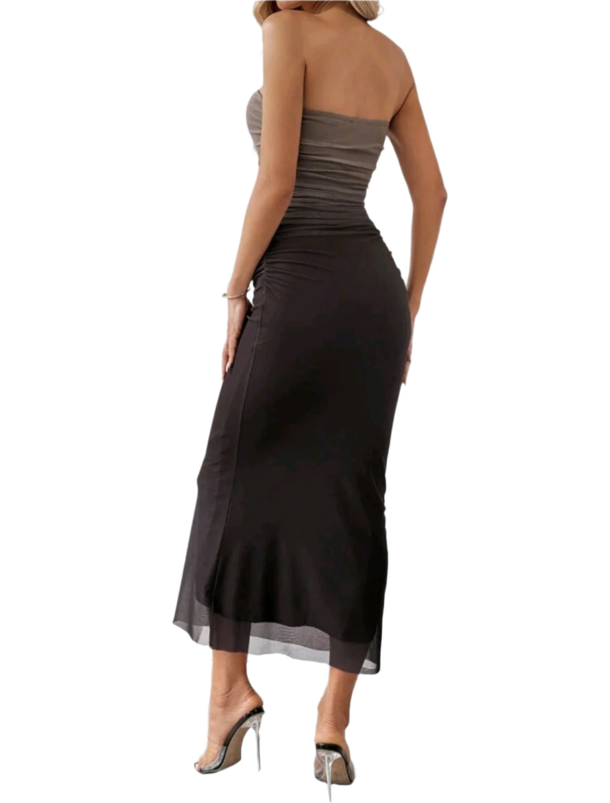 SHE barna ombre pánt nélküli testhezálló ruha