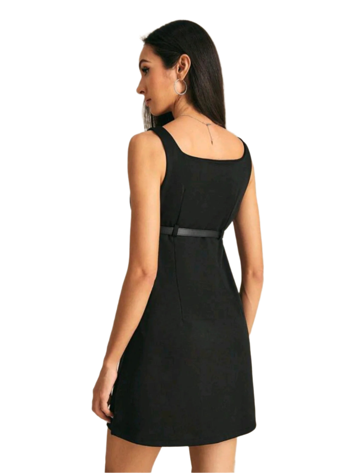 SHE fekete öves A-vonalú mini ruha