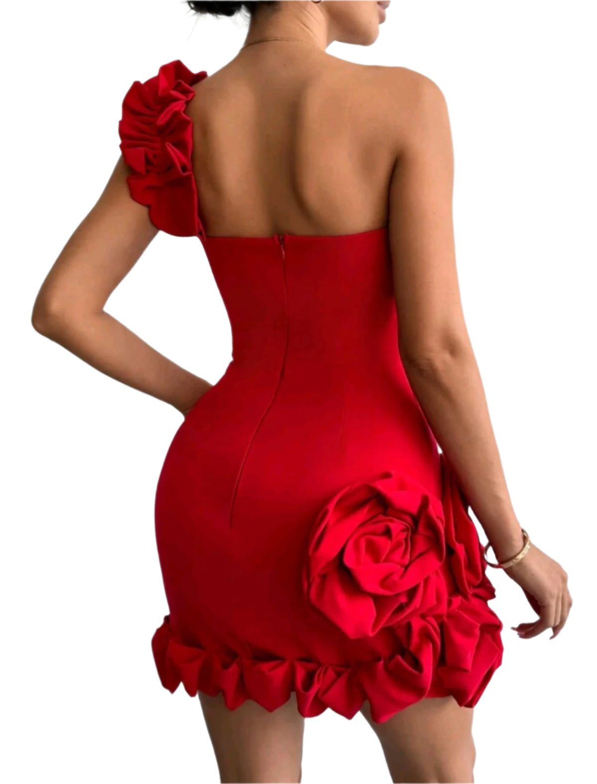 SHE piros aszimmetrikus fodros mini ruha