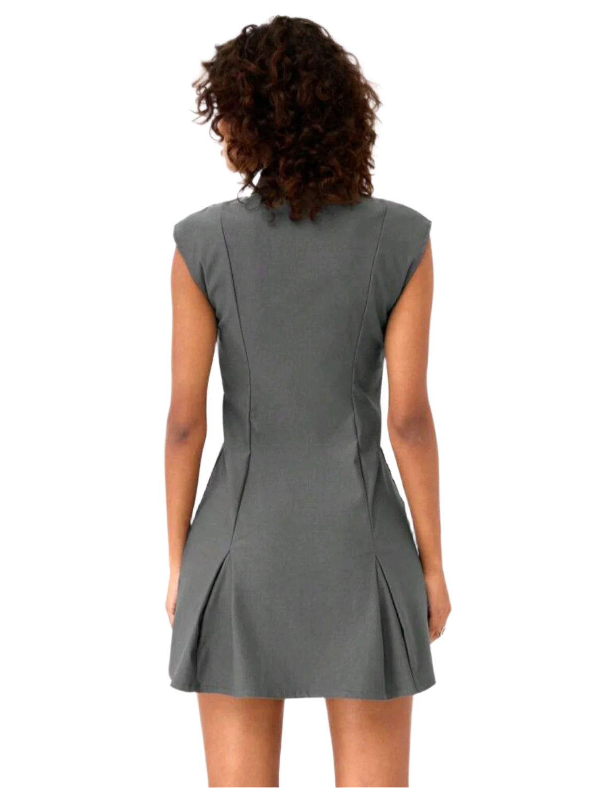 SHE szürke galléros pliszírozott mini ruha