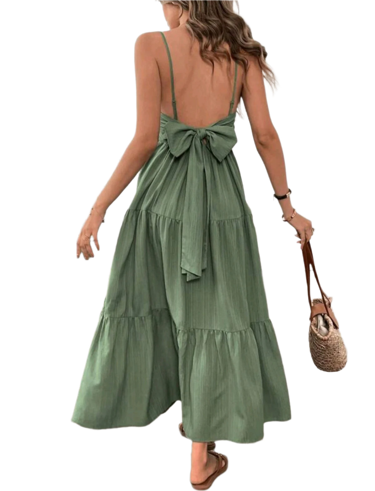 SHE zöld pántos bő szabású maxi ruha