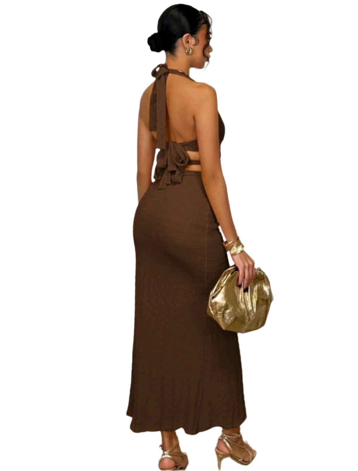 SHE barna kivágott kötött midi ruha