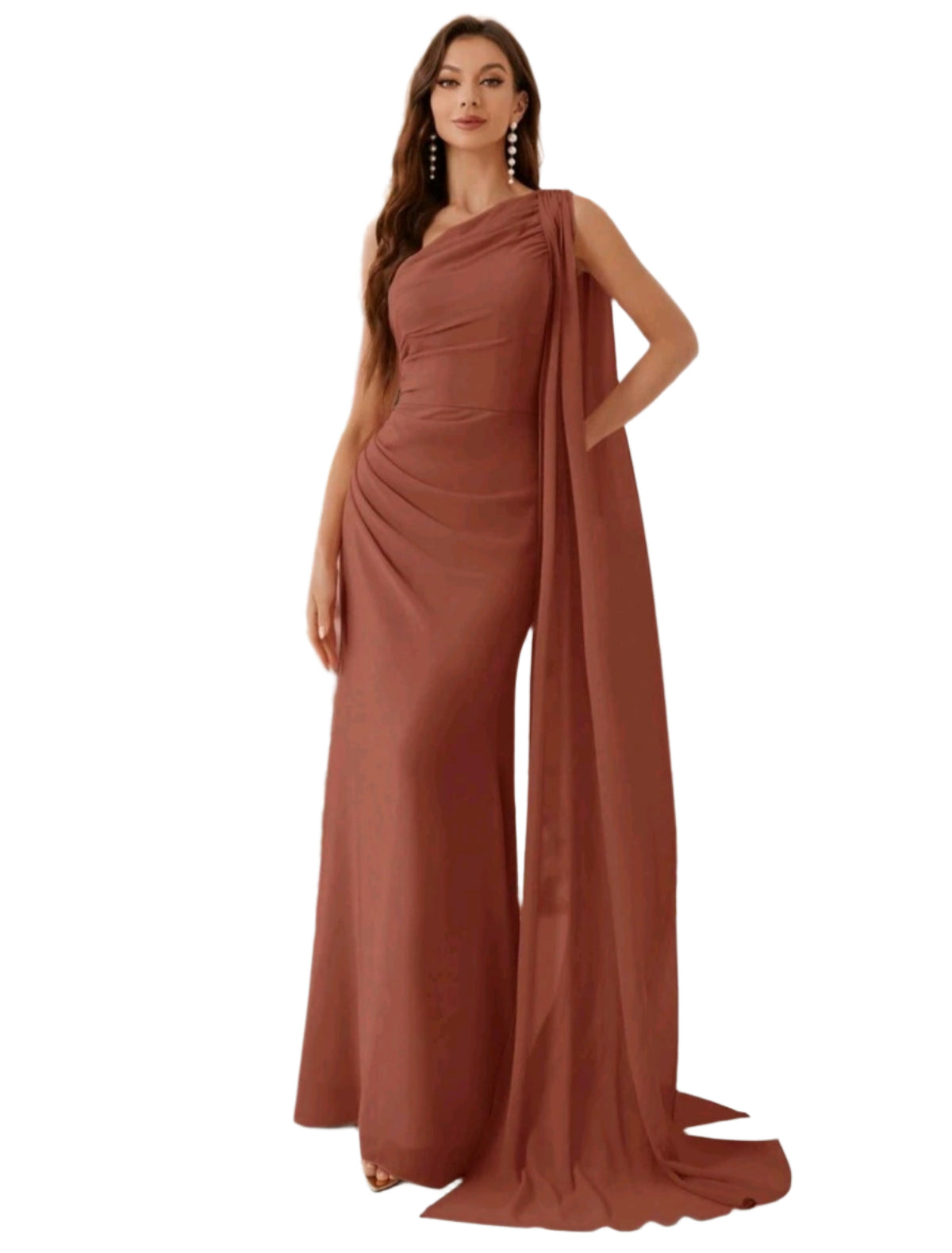 SHE rozsdabarna elegáns földig érő ruha