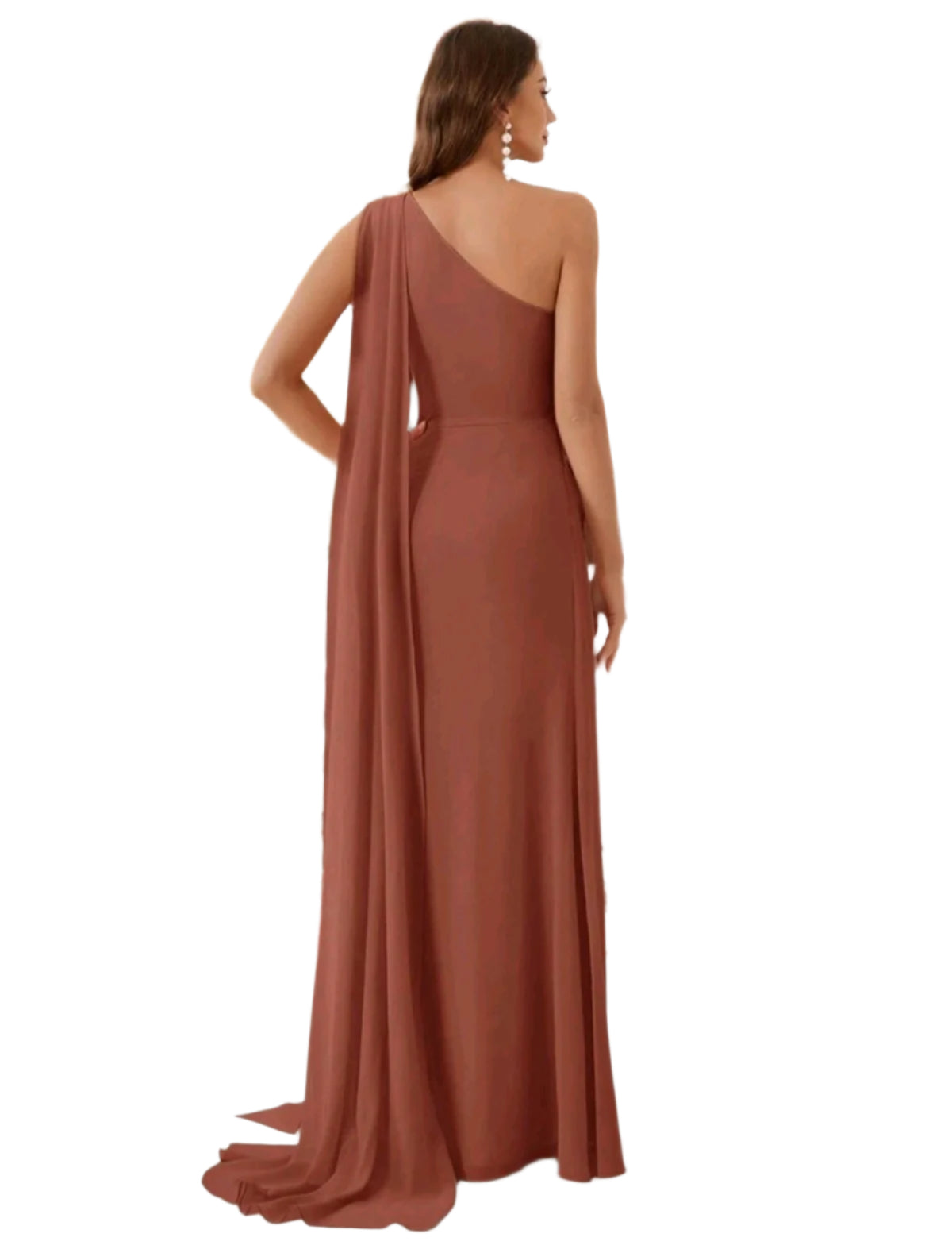 SHE rozsdabarna elegáns földig érő ruha