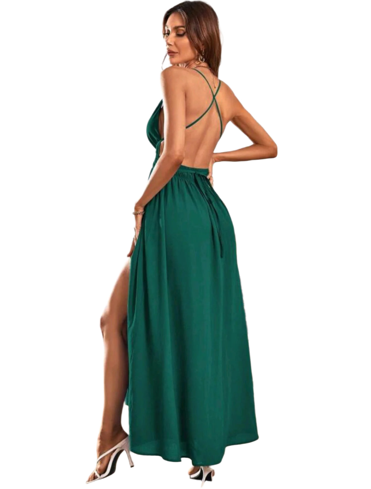 SHE zöld mélyen dekoltált maxiruha