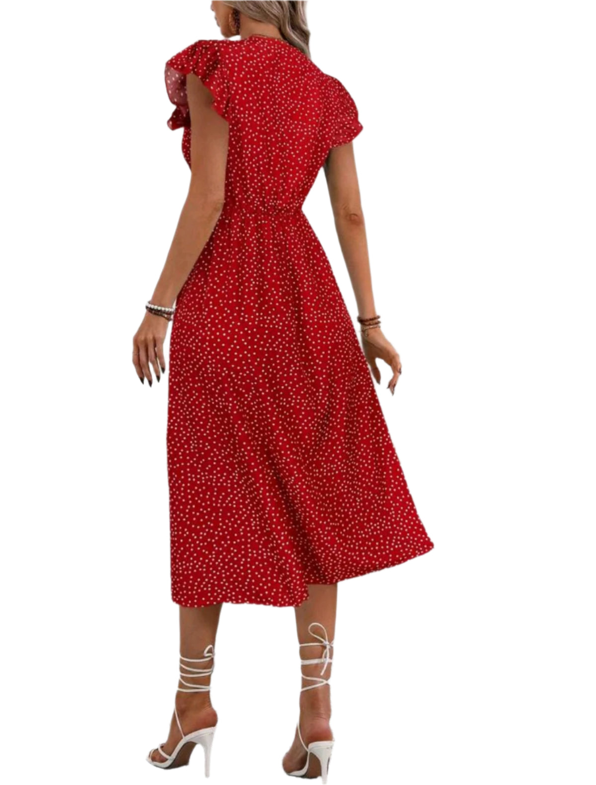 SHE piros pöttyös gombos midiruha
