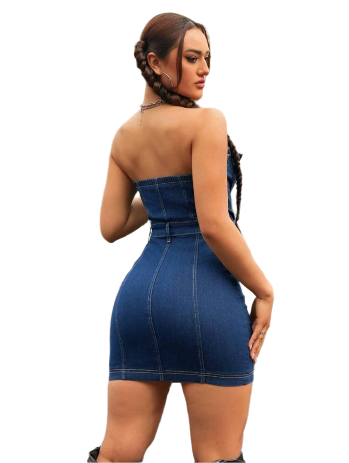 SHE kék farmerszínű pánt nélküli miniruha