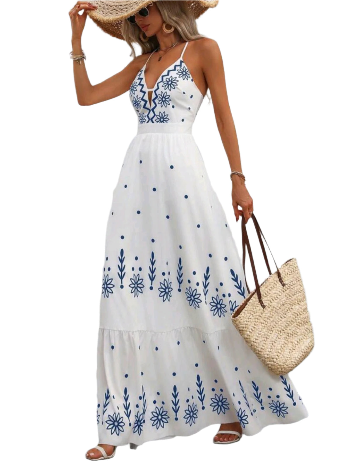 SHE fehér hímzett maxi ruha