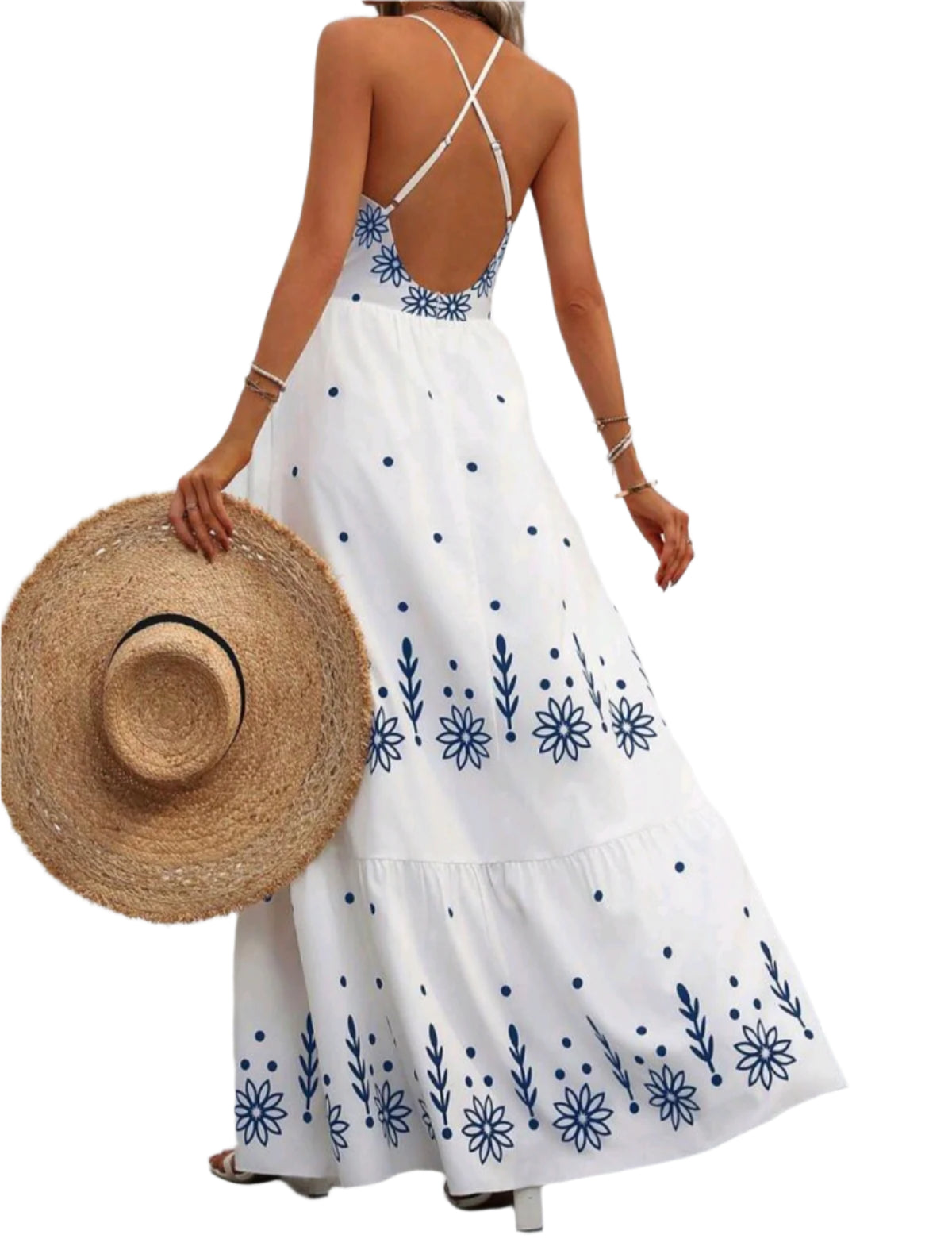 SHE fehér hímzett maxi ruha