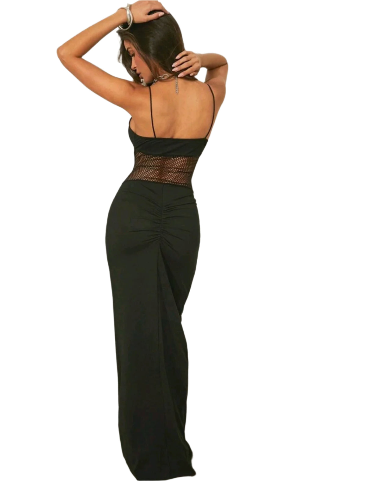 SHE fekete hálós betétes maxi ruha