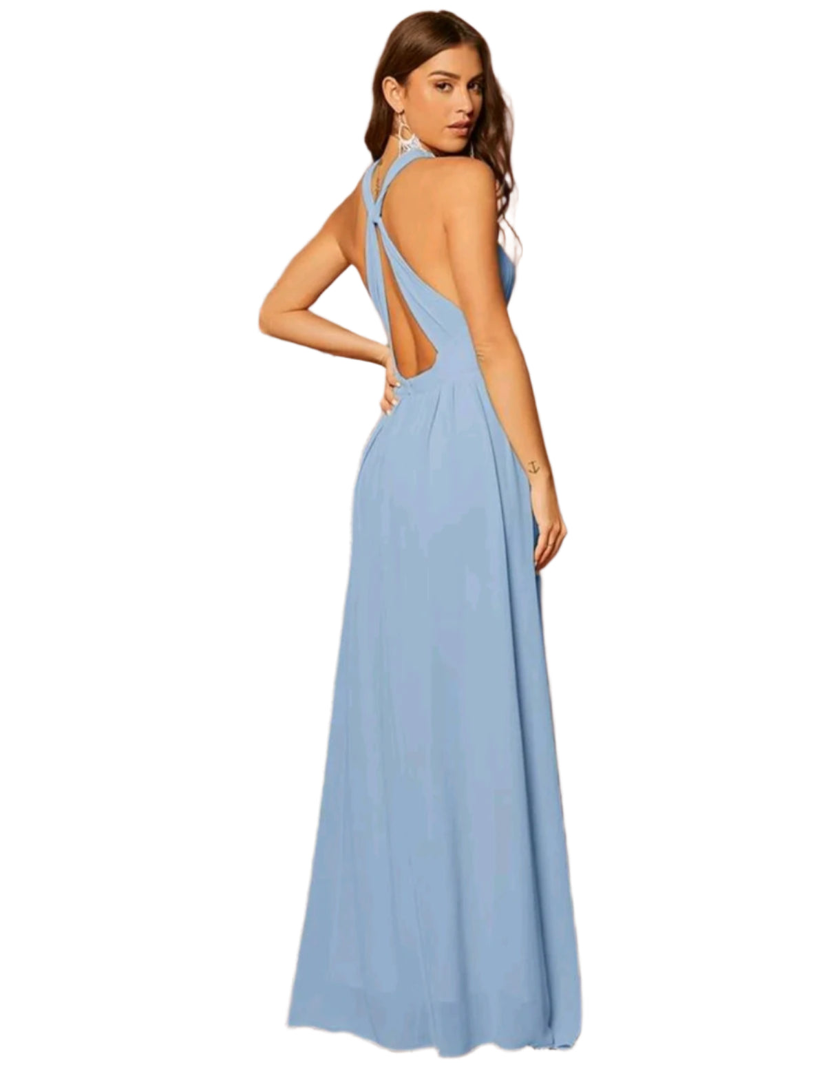 SHE világoskék elegáns magasnyakú maxi ruha