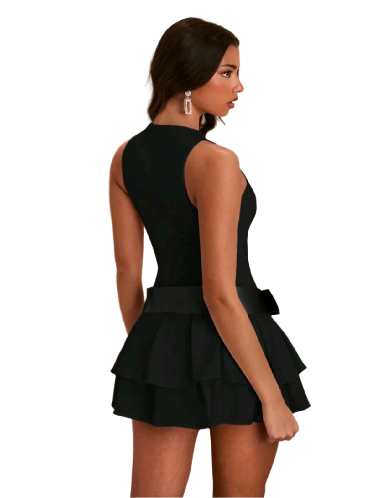 SHE fekete rakott mini ruha széles övvel