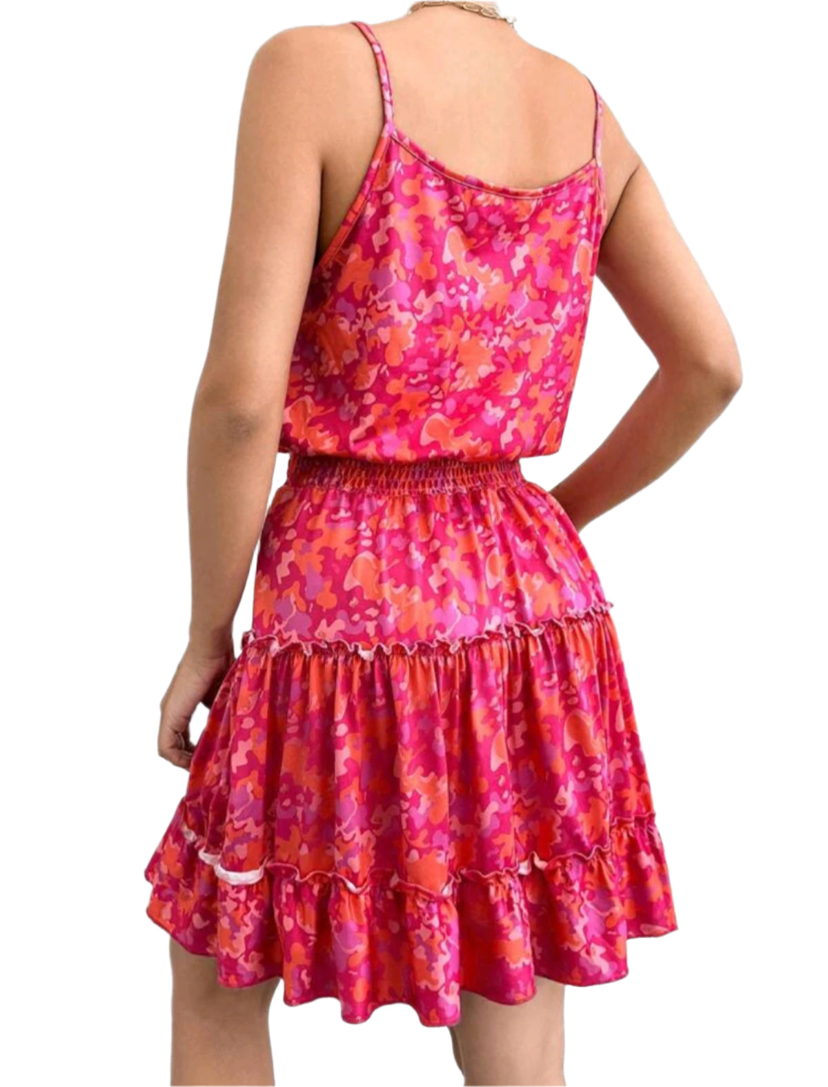 SHE rózsaszín narancsszínű mintás nyári ruha