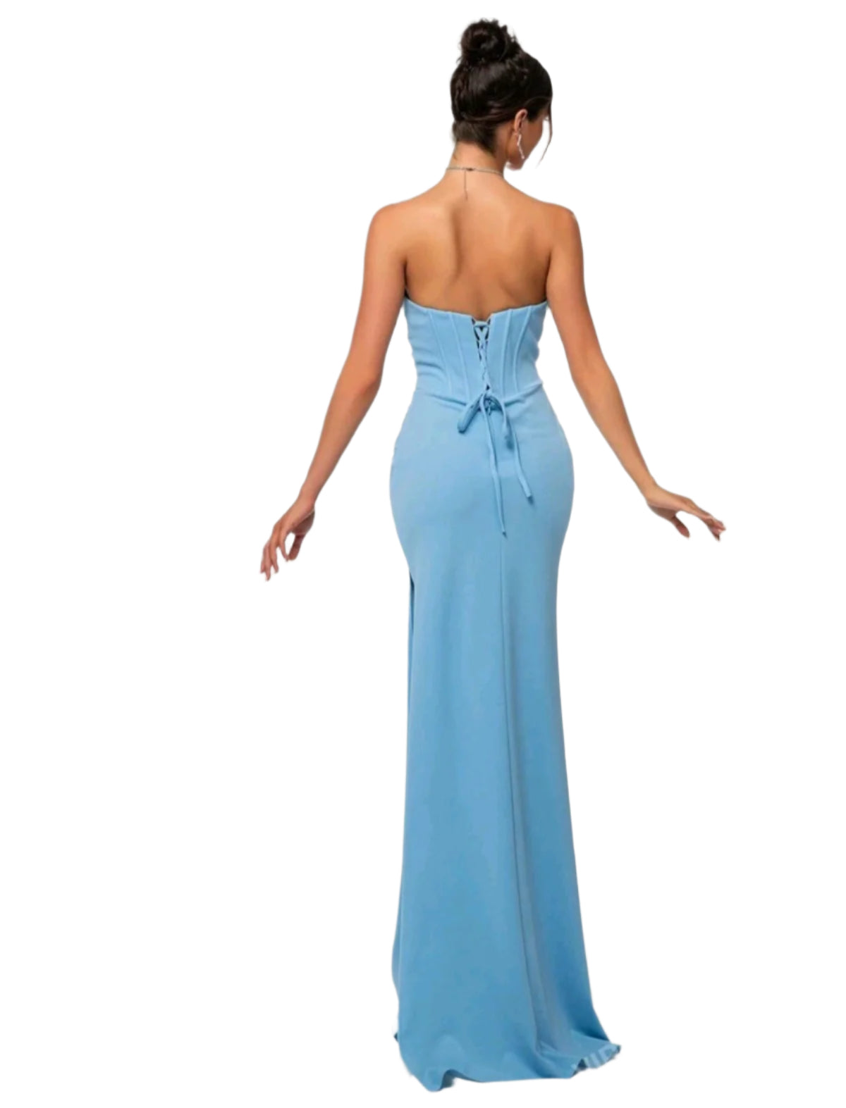 SHE világoskék szatén hatású alkalmi ruha