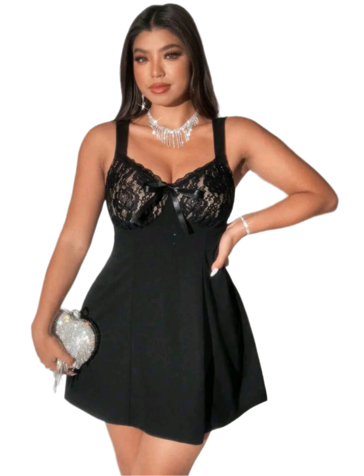 SHE fekete csipkés party ruha