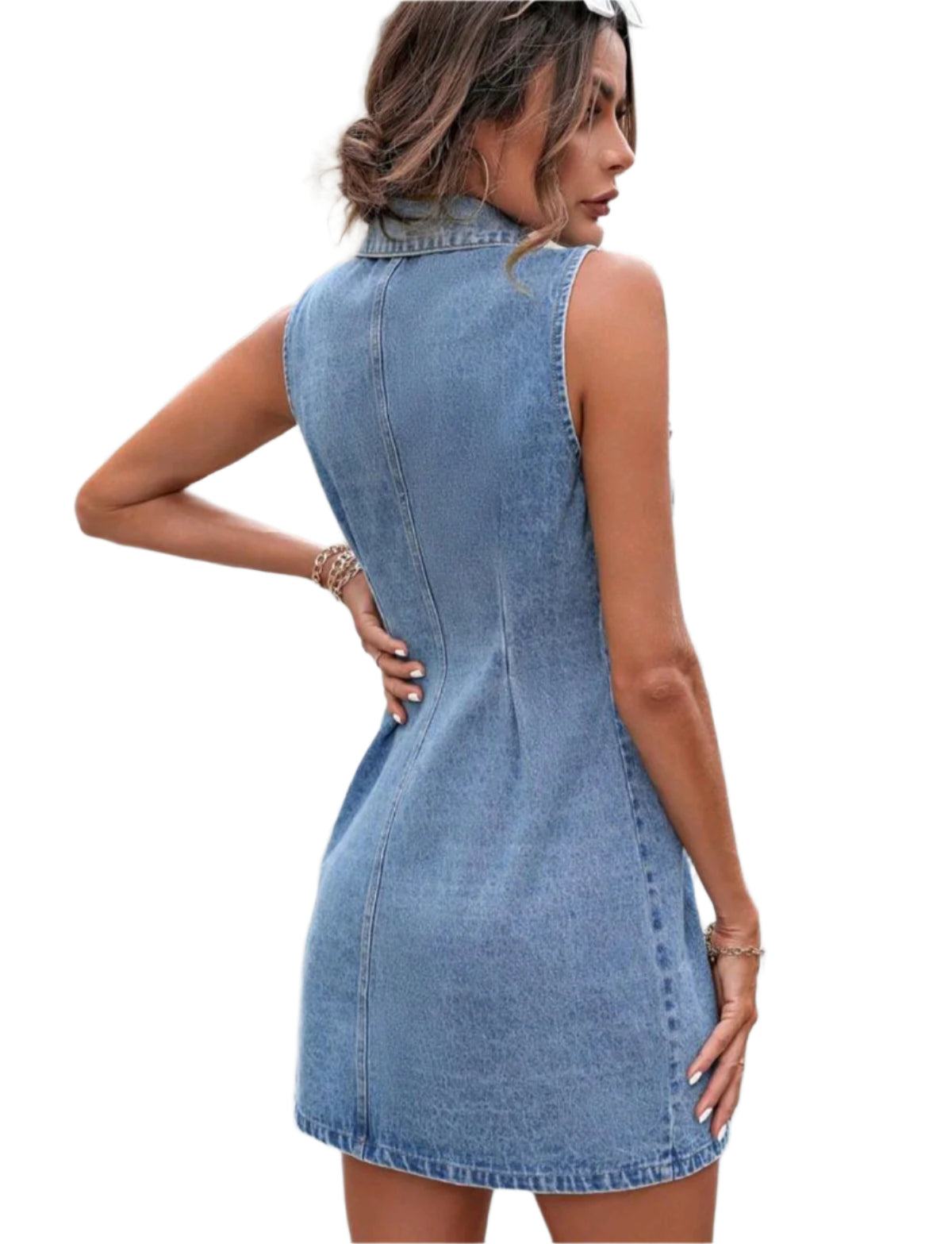 SHE kék ujjatlan farmer mini ruha