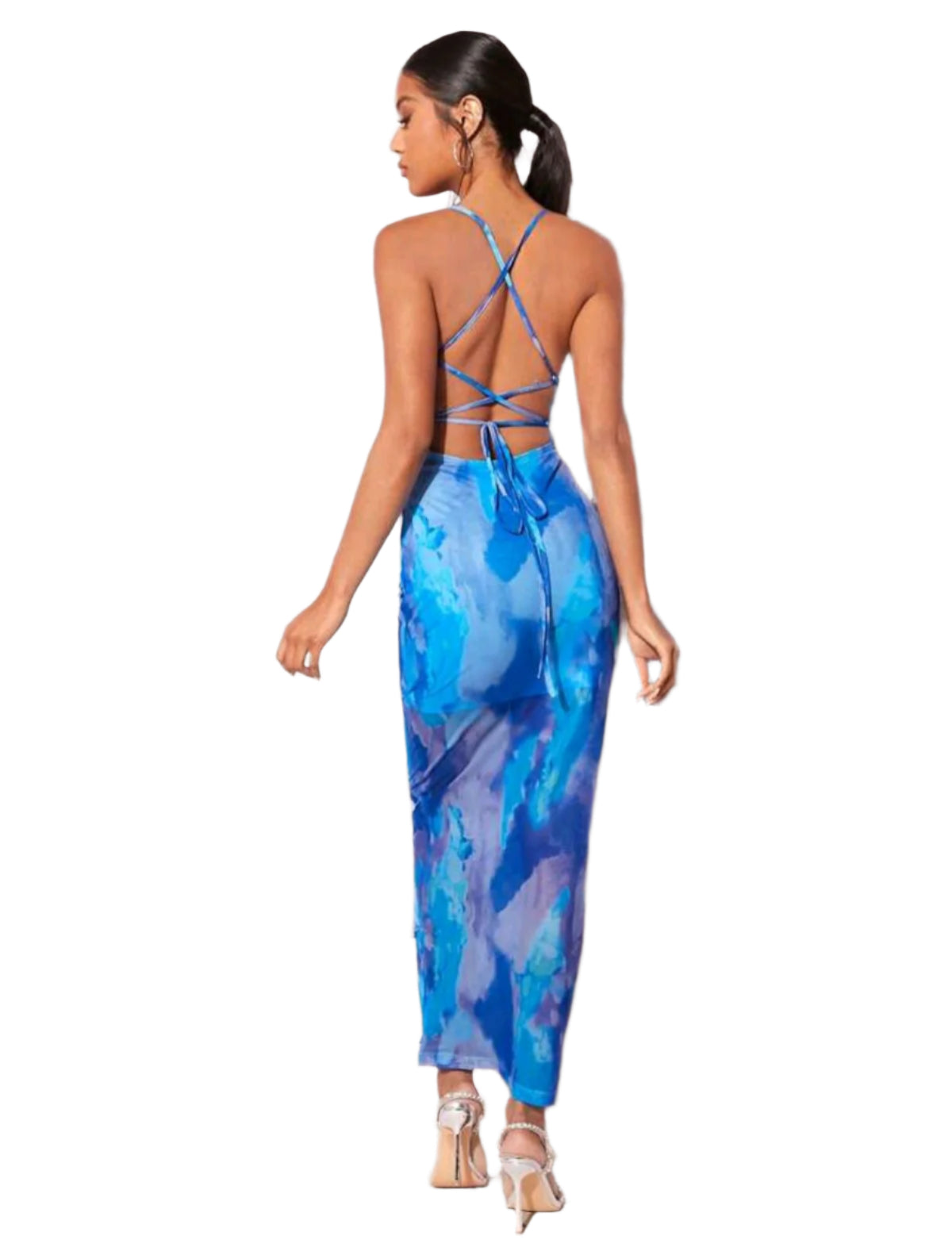 SHE kék fodros mintás midiruha