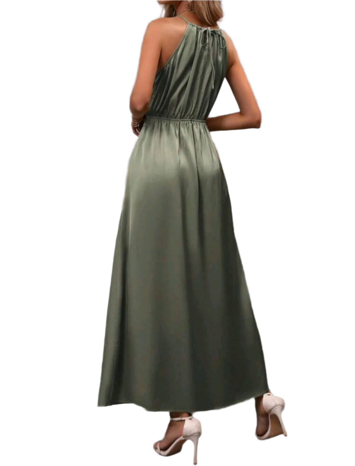 SHE olívazöld megkötős ujjatlan midiruha