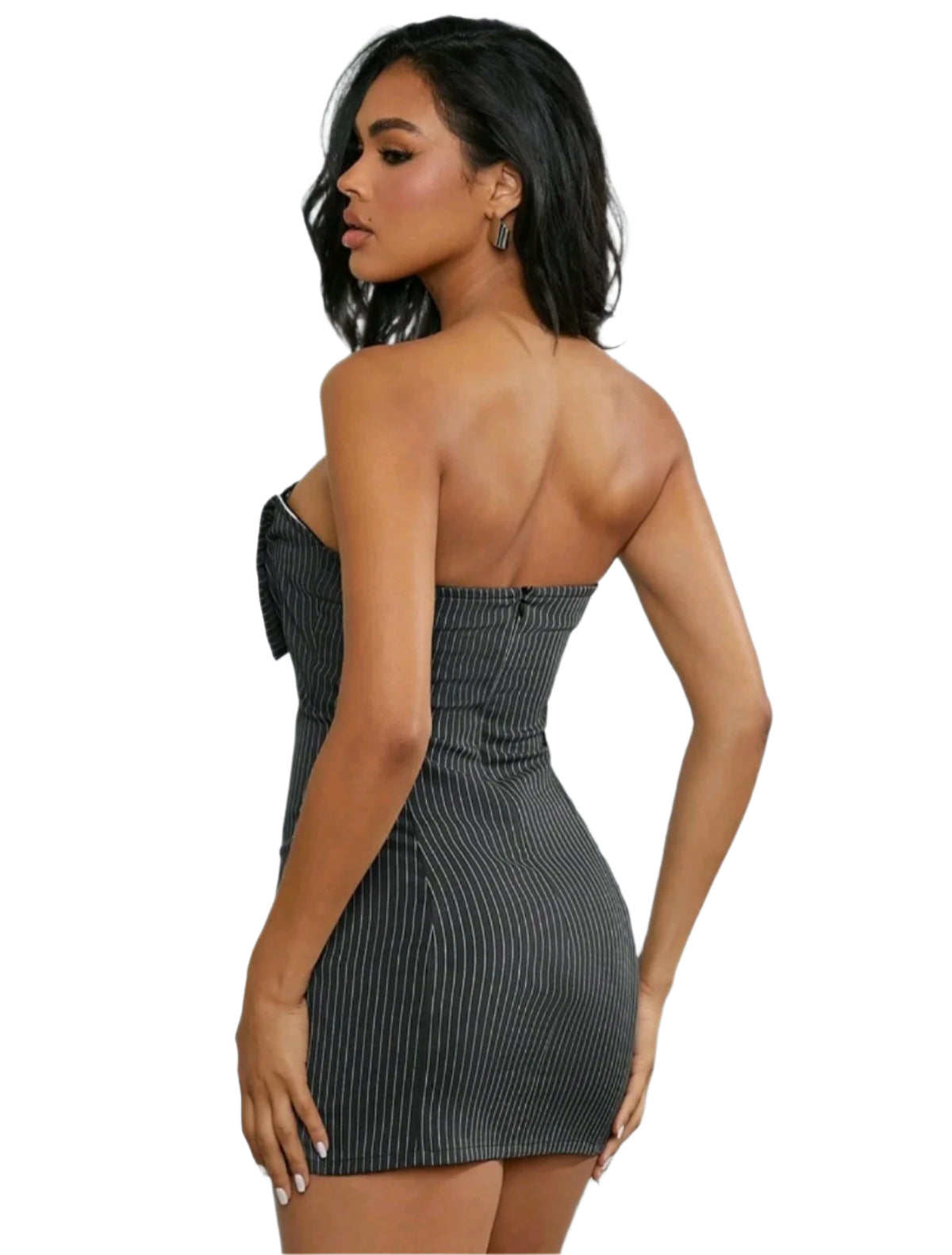 SHE fekete csíkos fűzős mini ruha